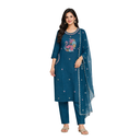 Dark green cotton blend heavy embroidery 3 piece kurta set with pockets