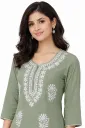Green Viscos Heavy Embroidery Straight Kurti Set